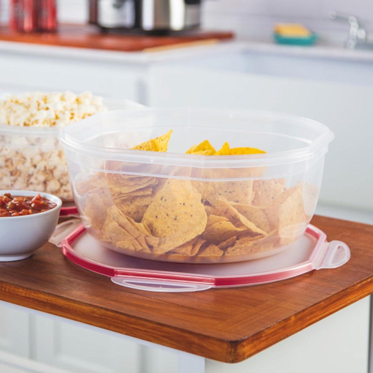Sterilite Ultra-Seal 8.1 Qt Bowl, Large Airtight Food Storage Container, Latching Lid, Microwave and Dishwasher Safe, Clear With Red Gasket, 2-Pack