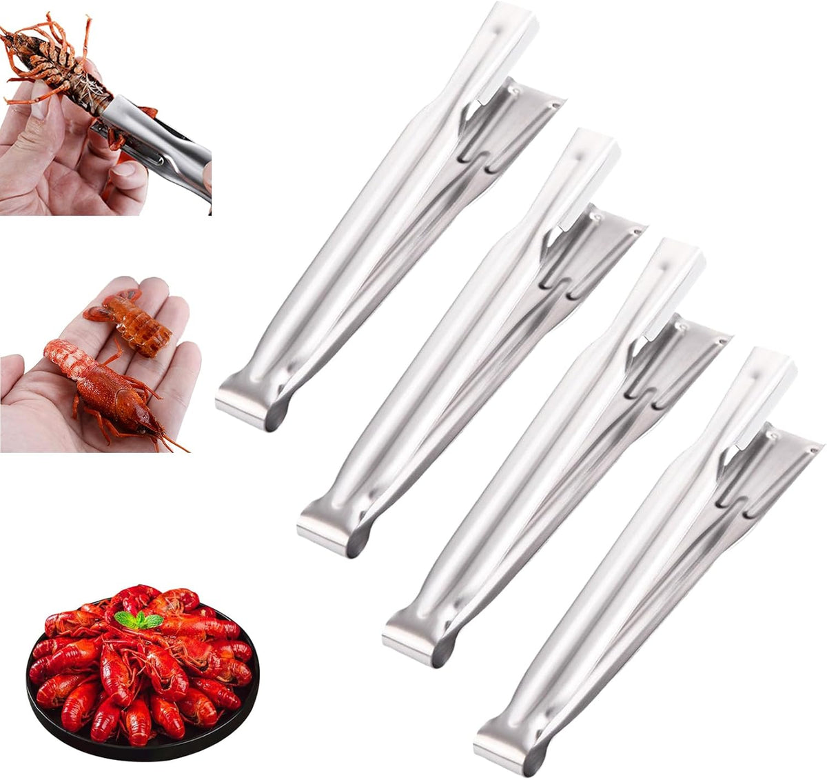 2025 New Crawfish Peeler, Stainless Steel Crawfish Shucker Crawfish Sheller Seafood Tool, Upgrade Crawfish Tail Peeler Crawfish Tail Remover Tool for Kitchen Restaurant (2, Sliver)