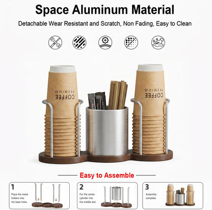 GOYLSER Coffee Station Organizer with Straw & Stirrer Storage Caddy for Cups Lids, Disposable Paper Cup Holder Cup Organizer for Coffee Bar, Office, Home Kitchen, Gold