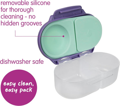 b.box Snack Box 2-Pack - Leak Proof Mini Bento Box for Kids & Toddlers, 2 Compartment Snack Containers for Kids, Dishwasher Safe, BPA-Free, PFAS-Free, Ages 4mo+, 1 3/4 Cup Each (Strawberry + Lilac)