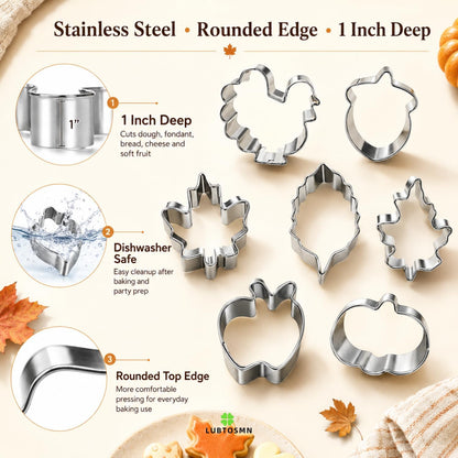 7 Pcs Mini Fall Cookie Cutter Set, 2.0 Inch, Dishwasher Safe