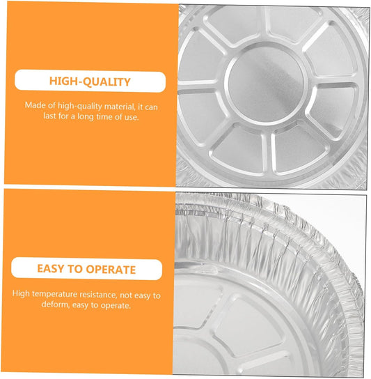 VOSAREA 50sets Aluminum Foil Pans Lids Bbq Trays for Baking and Serving Round Grill Foil Trays Pizza and Storage Containers for Meal Prep and Catering