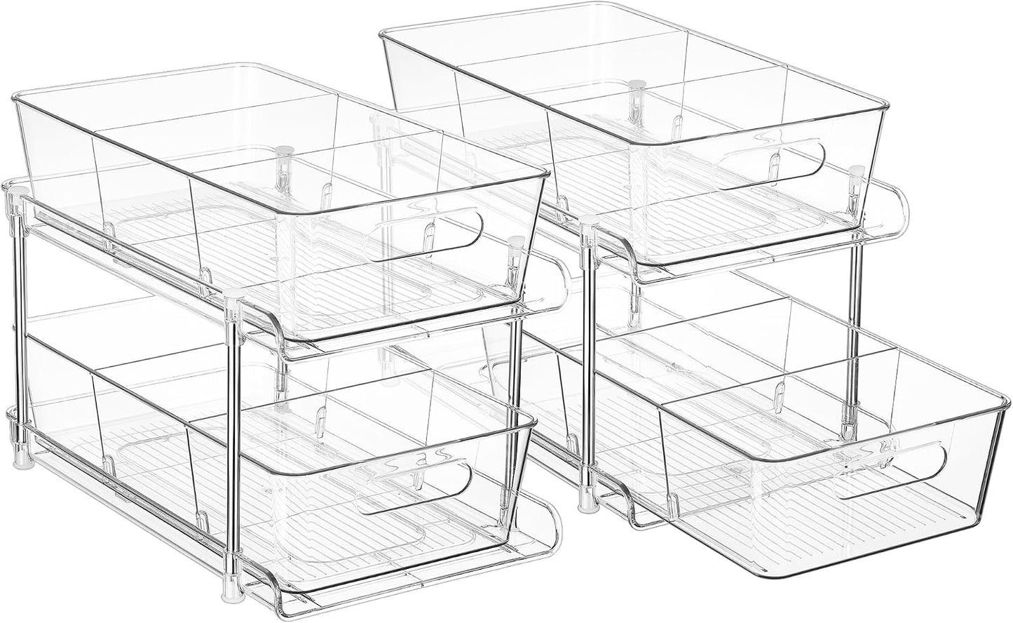 Vtopmart 4 Pack Bathroom Under Sink Organizers Organizer, 2 Tier Clear Pull-Out Organization (S-Standard)