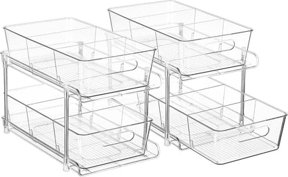 Vtopmart 4 Pack Bathroom Under Sink Organizers Organizer, 2 Tier Clear Pull-Out Organization (S-Standard)