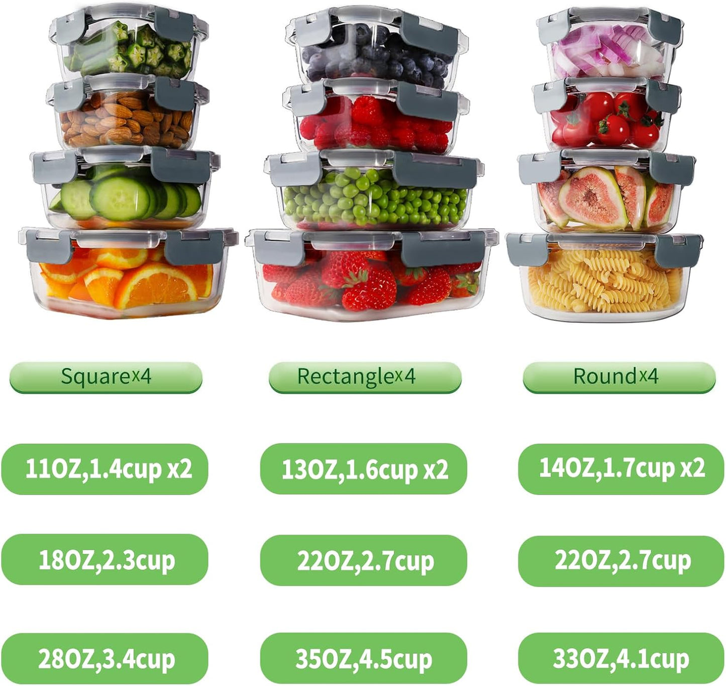 HOMBERKING 24pc Glass Food Storage Containers with Lids, Glass Meal Prep Containers, Airtight Bento Boxes, BPA Free & Leak Proof, Pantry Kitchen Storage(12 lids & 12 Containers) - Purple
