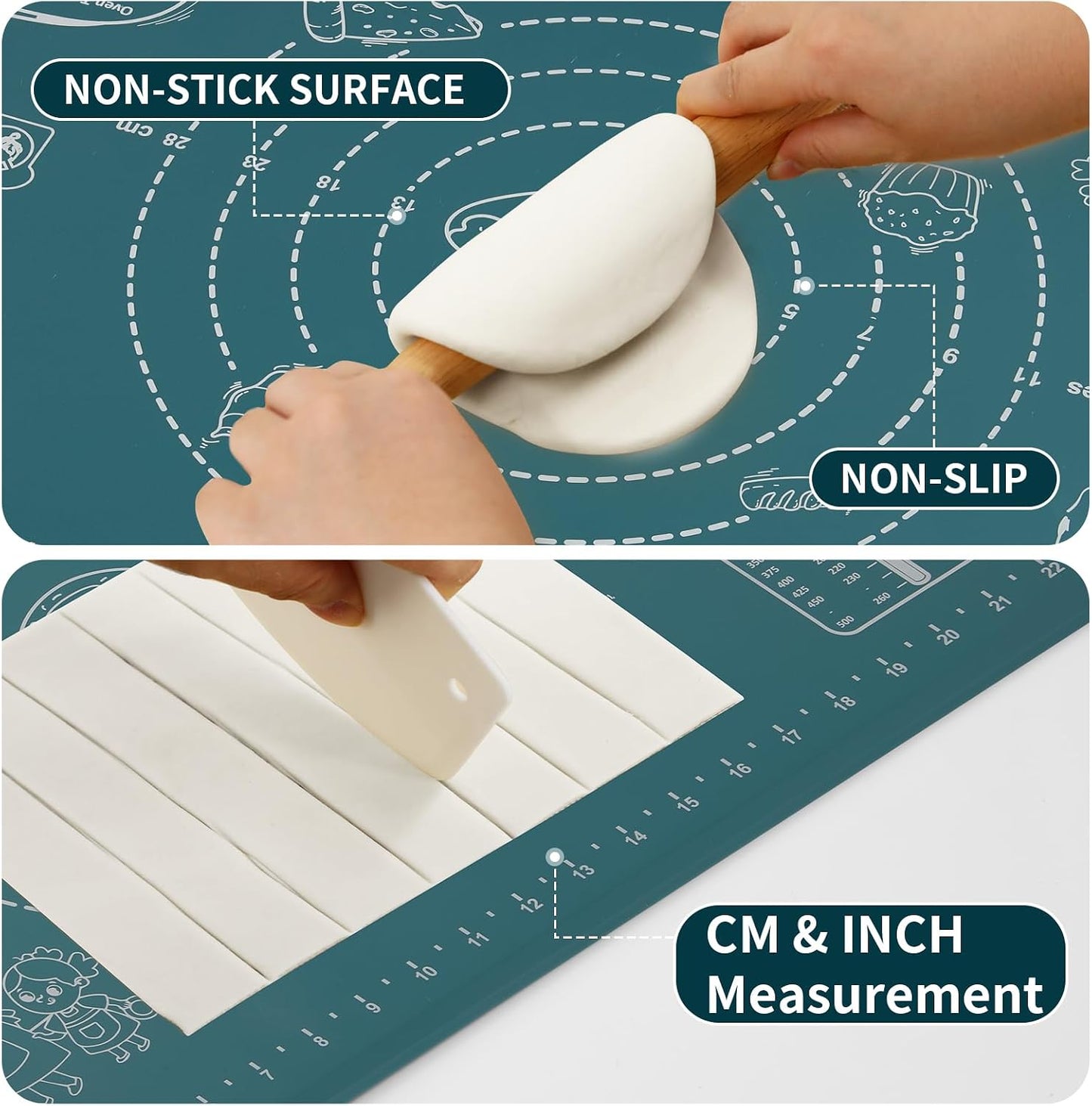 Silicone Baking Mat,28" x 20" Extra Thick Large Non Stick Sheet Mat with Measurement Non-slip Dough Rolling Mat,Reusable Food Grade Silicone Counter Mat for Making Cookies,Macarons,Bread and Pastry