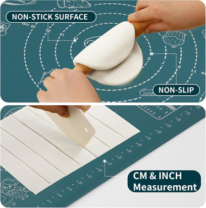 Silicone Baking Mat,28" x 20" Extra Thick Large Non Stick Sheet Mat with Measurement Non-slip Dough Rolling Mat,Reusable Food Grade Silicone Counter Mat for Making Cookies,Macarons,Bread and Pastry