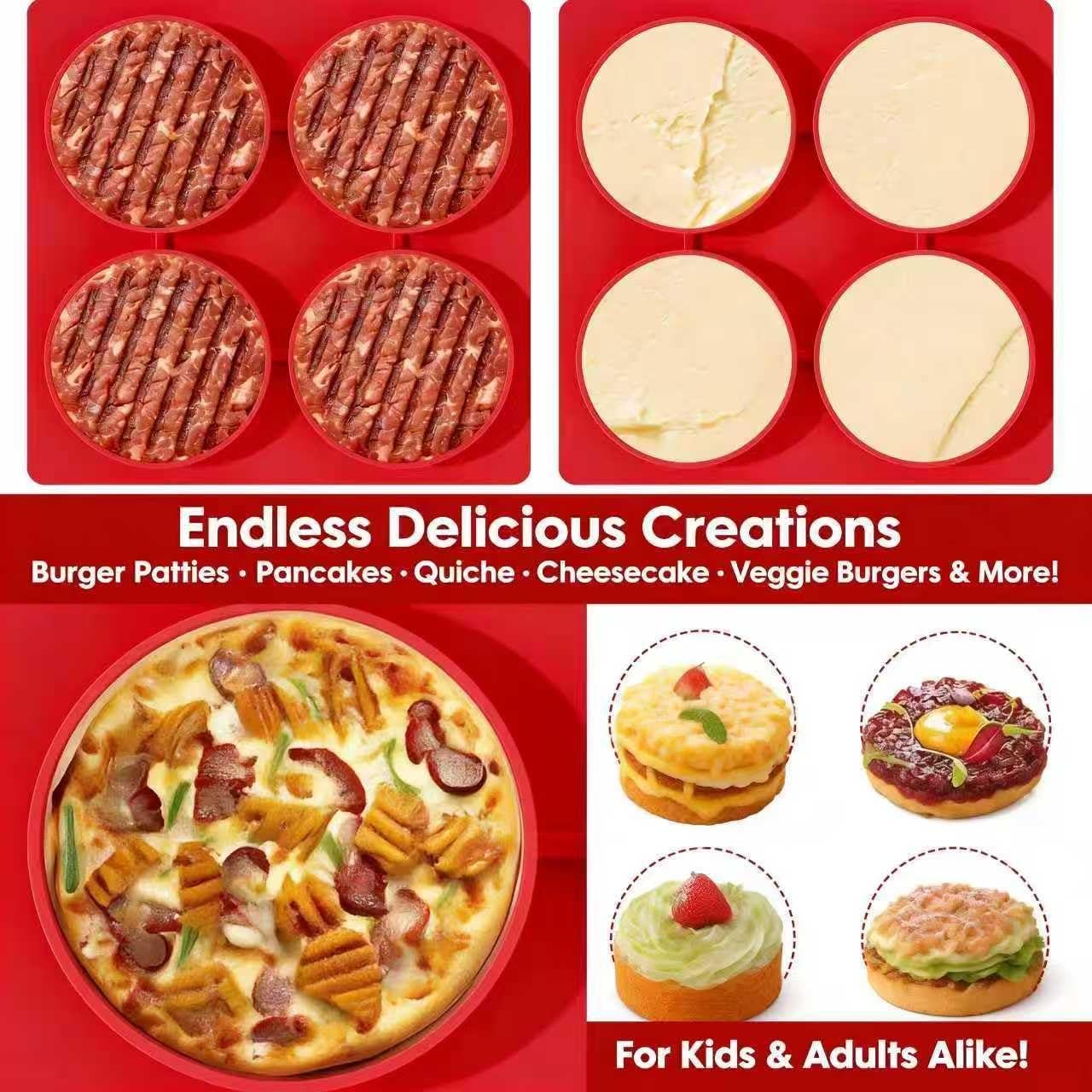 Silicone Burger Press for 4.5" 1/4 LB Patties,4-in-1 Hamburger Patty Maker for Kitchen & BBQ, Non-Stick Mold for Beef,Turkey,Chicken,Pork & Vegetable Blends,Dishwasher & Freezer Safe