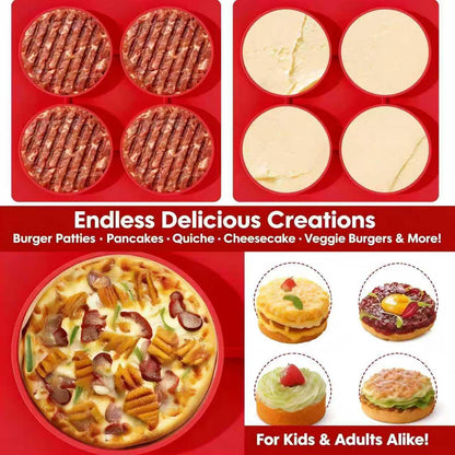 Silicone Burger Press for 4.5" 1/4 LB Patties,4-in-1 Hamburger Patty Maker for Kitchen & BBQ, Non-Stick Mold for Beef,Turkey,Chicken,Pork & Vegetable Blends,Dishwasher & Freezer Safe