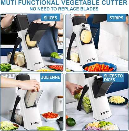 [All in 1] Upgraded Version Safe Mandoline Slicer for Kitchen, Adjustable Thickness. Veggie Slicer, Rapid Prep Mandoline, Detachable Blade, Cleaning Brush/Paring Knife (Black Knight)