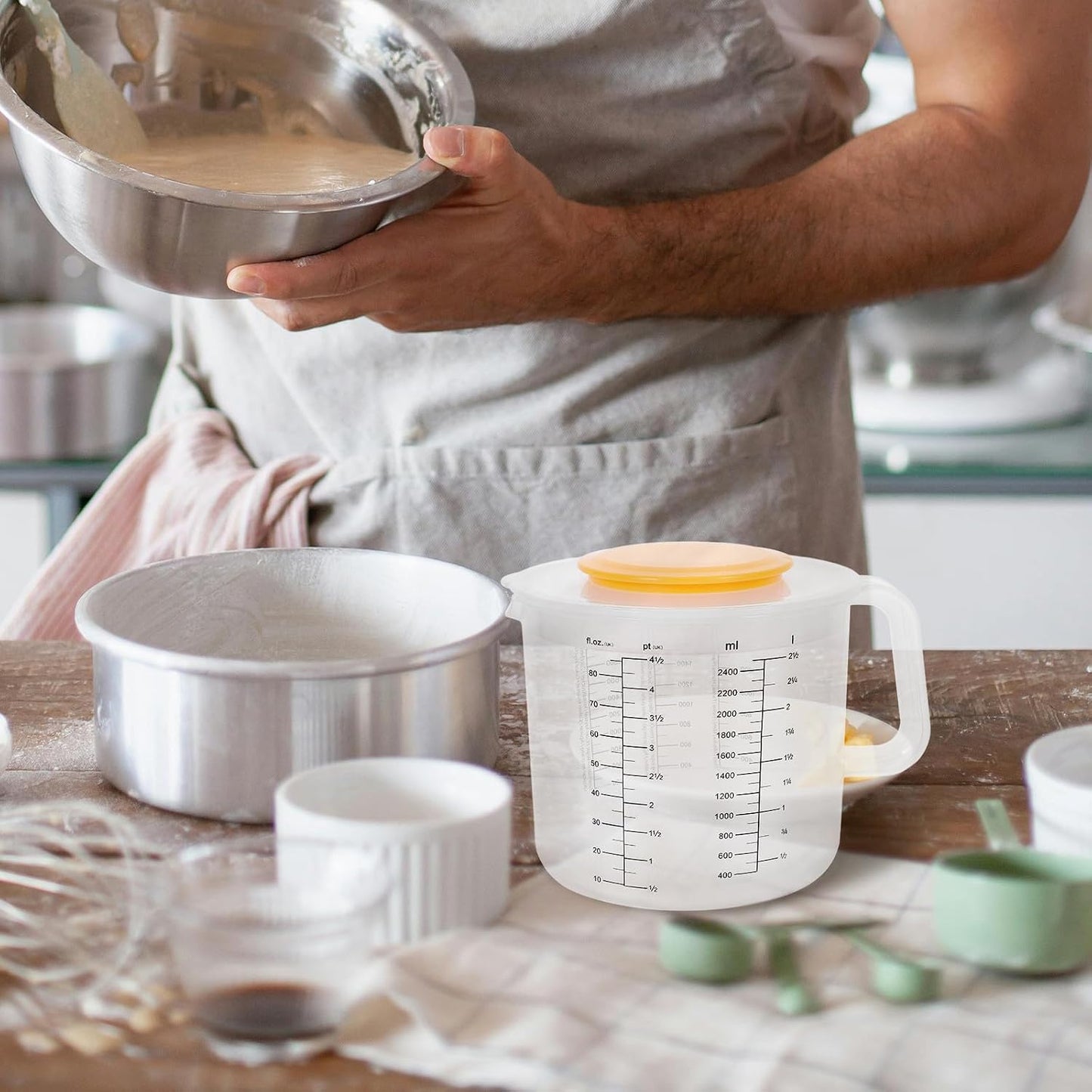 Multipurpose Mixing Bowl Scale, Measuring Cup Handle and Lid for Cooking and Baking