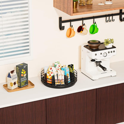 Snack Organizer - Versatile Snack Storage 2 Tier Lazy Susan with Convenient Grab-and-Go Design, Metal Snack Holder for Home, Office, Breakroom, 11.85" L x 11.85" W x 13.3" H (Matte Black)