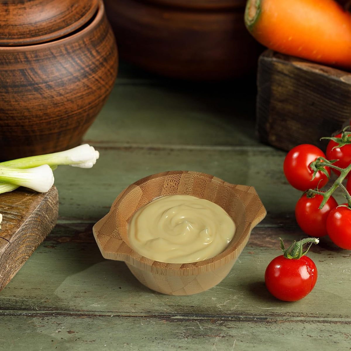 Dipping Bowls Set, Small Bamboo Pinch Bowls for Soy Sauce/Condiment/Snacks, Mini Serving Bowls for Charcuterie Board for BBQ/Entertaining, 1.4 oz Bamboo Wooden Ramekins