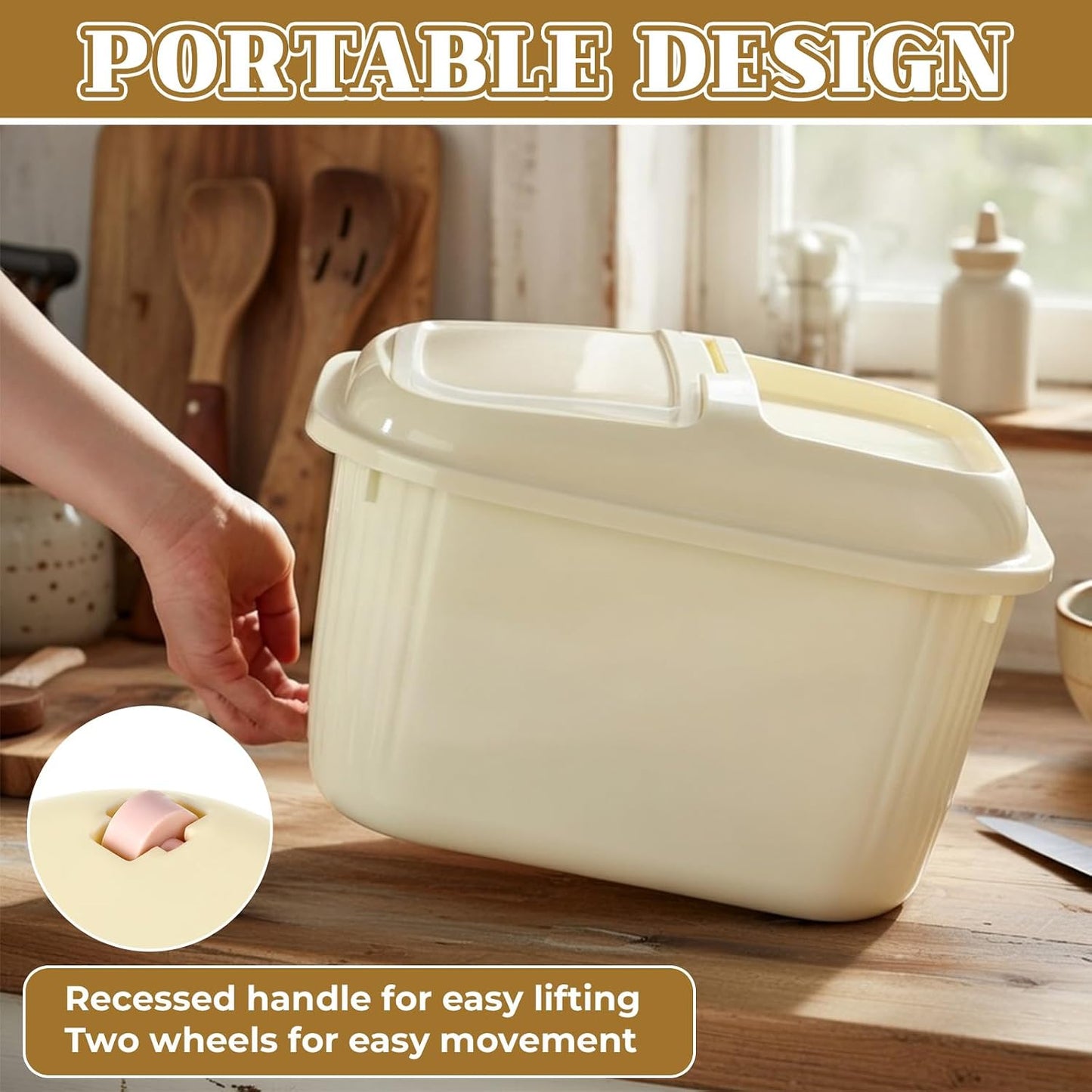 Blushtier 4 Pack Sugar Storage Containers Flour Bin with Wheels Large Pet Dog Food Storage Boxes Measuring Cup Sealed Transparent Flip Lid Portable Household Rice Container Set(20 Lbs)
