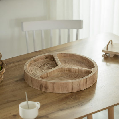 3 Sectional Round Veggie Tray with Lid – Divided Snack Tray for Dining Table, Vegetable Tray Platter, Sectioned Serving Tray for Parties, Kitchen Decoration