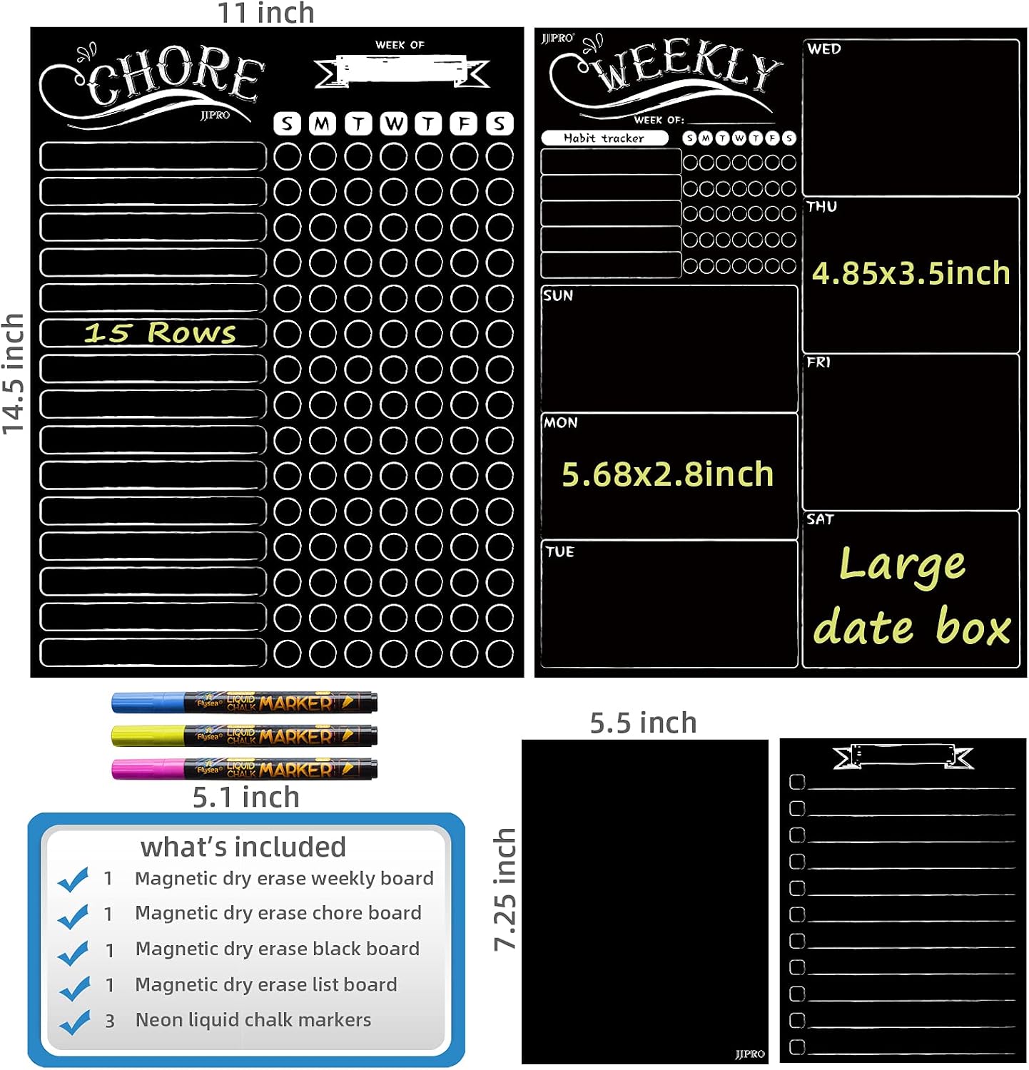 JJPRO Magnetic Dry Erase Menu and Chore Chart Blackboard for Fridge-Weekly Meal Planner Chalkboard,Behavior Chart Chalkboard for Multiple Kids with Notepad Blackboard