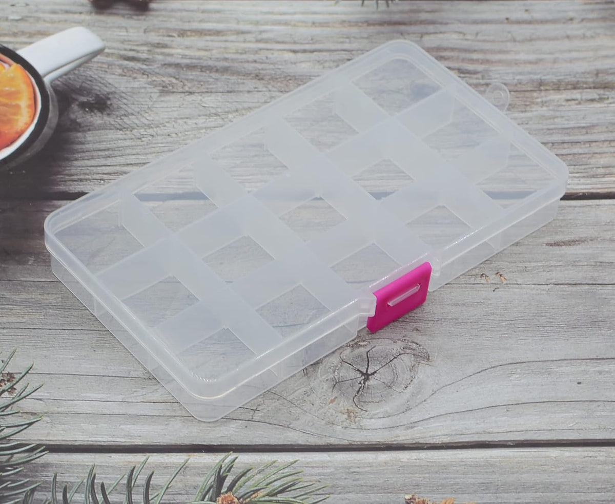 Yansanido 4 Pcs 15 Grids Clear 6.85 Inch X 3.85 Inch Adjustable Small Removable Clear Plastic Jewelry Organizer Divider Storage Box Jewelry Earring Tool Containers