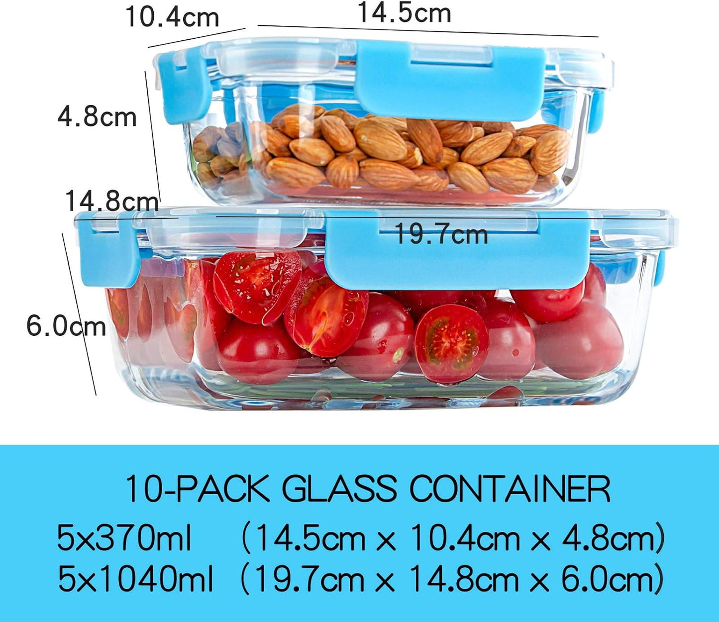 C CREST [10 Pack] Glass Meal Prep Containers, Food Storage Containers with Lids Airtight, Glass Lunch Boxes, Microwave, Oven, Freezer and Dishwasher Safe