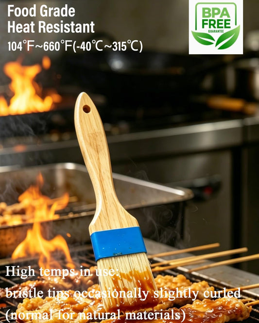 Natural Boar Bristle Pastry Brush,Heat Resistant Basting Brush for Cooking, BBQ, Baking, Food Grade Wooden Handle Oil Brush for Egg Wash, Butter,Marinade, Sauce, Dishwasher Safe(1",1.5",3PC)