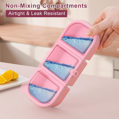 Silicone Reusable Snack Containers with Lids, 4 Pack 3 Compartment Bento Snack Boxes, Leakproof Food Storage Containers for Meal Prep, Lunch, Fruits, Kids & Adults, Dishwasher Safe