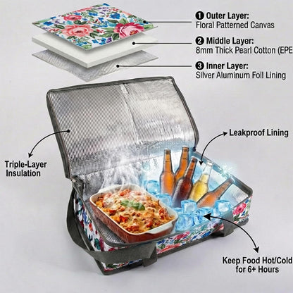 Insulated Casserole Carrier Fits Pioneer Woman Kitchen Stuff & 9x13 Baking Dish, Large Lasagna Lugger Tote, Leakproof Thermal Food Warmer Bag for Potluck, Picnic, Travel, Hot/Cold Food & Mom Gifts