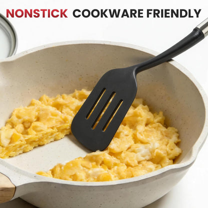 Silicone Kitchen Utensils Set, 5 PCS Heat Resistant Non Stick Cooking Tools, Silicone Spatula/Turner/Serving Spoon/Soup Ladle/Slotted Spoon, for Home and Camping