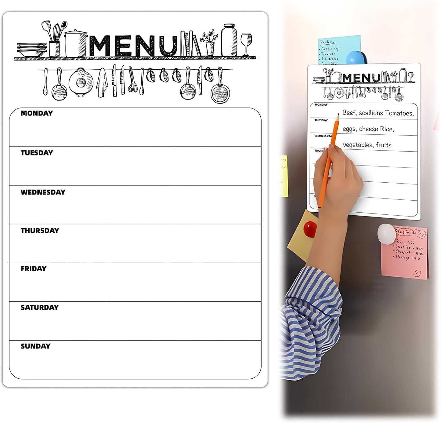 Dry Erase Magnetic Calendar for Refrigerator Clear Weekly Planner Daily Menu Board for Kitchen Dinner Menu Magnet for Fridge Family Schedule Planning List Boards 8.5x12 inch