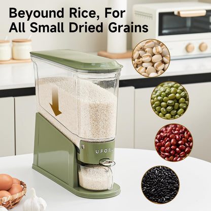 UFORU Rice Dispenser 11Lbs, Slim Rice Storage Container for Small Space, BPA-Free Clear Dry Food Dispenser Sealed Moisture Proof, Grain&Cereal Storage Bucket for Kitchen Pantry Household, Cream White