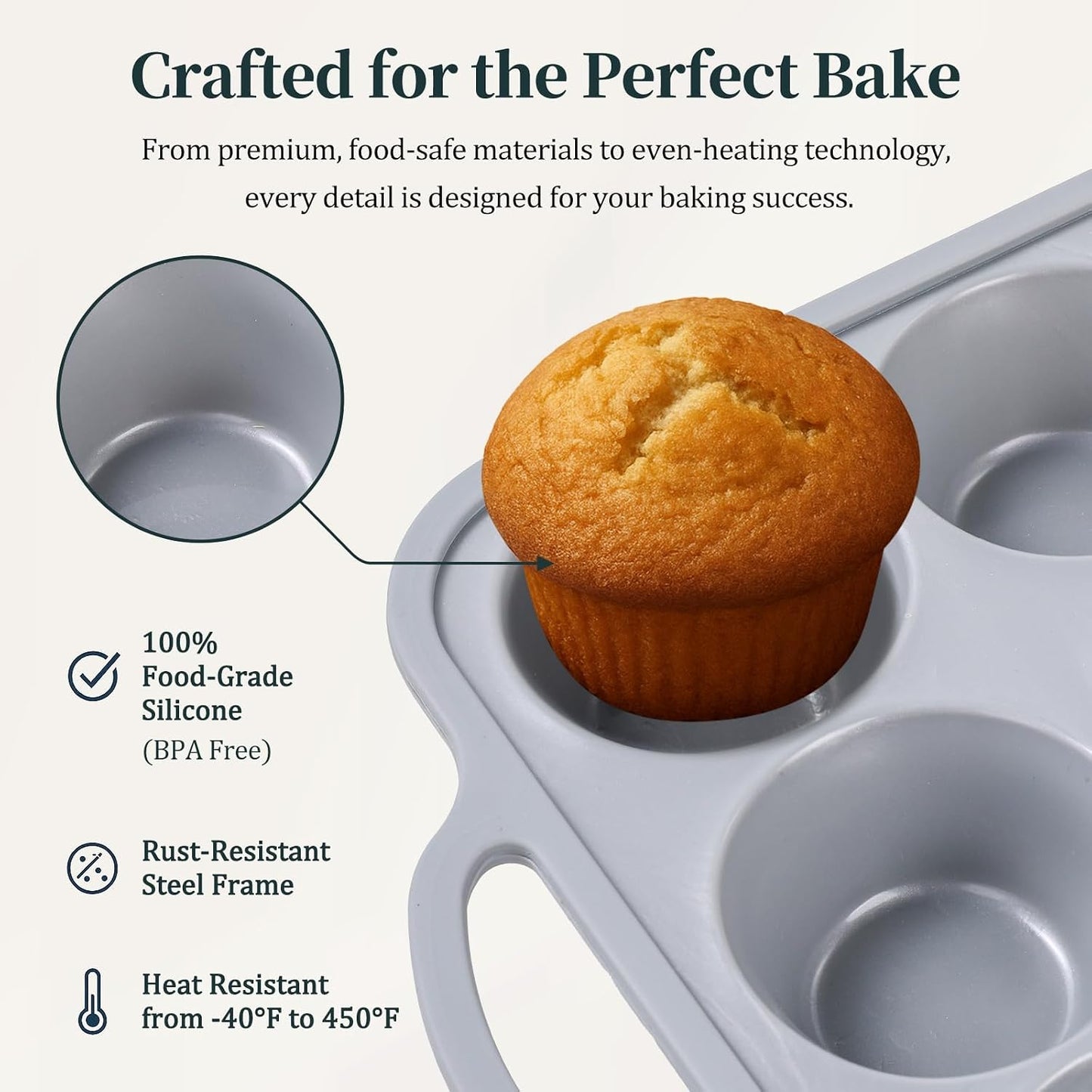 Silicone Muffin Pan with Metal Frame, 12-Cup Non-Stick Baking Pan for Cupcakes & Muffins, Dishwasher Safe & BPA Free, Durable for Meal Prep & Oven Use