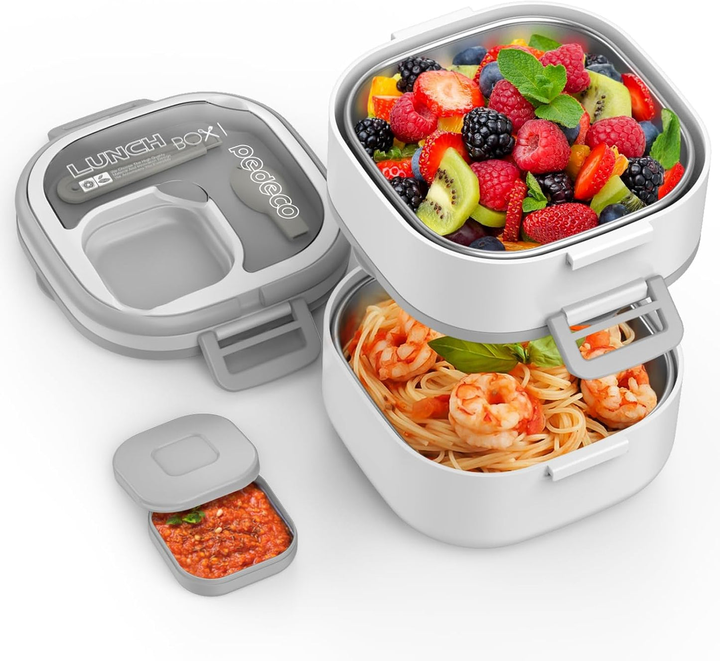 PEDECO Stackable Stainless Steel Bento Box with Insulated bag,Adult & Kids Luch Box,Leak-Proof,1-Tier Bento box,Lunch Box With Portable Sauce Pod and Cutlery-for Teens/Toddler,Dishwasher Safe,Blue