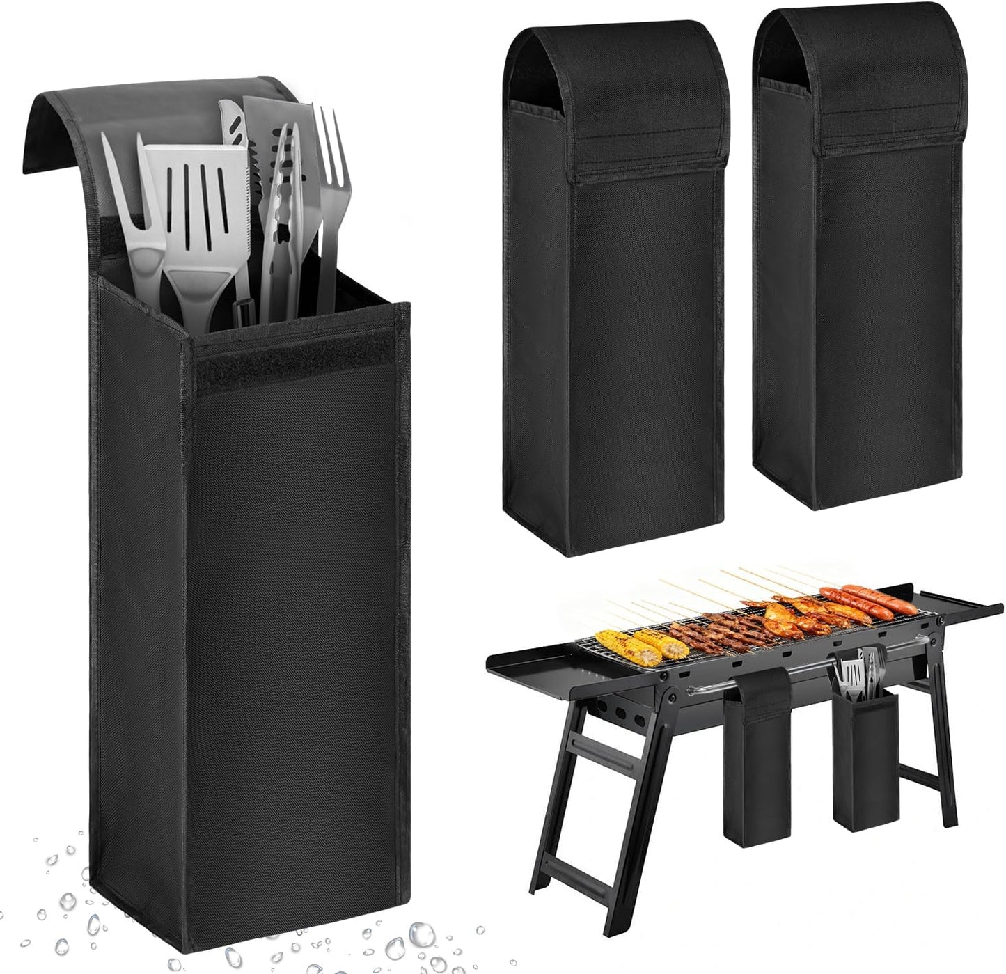 2 PCS Upgraded Grill Tool Storage Caddy, Hollow Design - Automatic Drainage, Storage and Grilling in One, 20 X 6 X 6 Grill Utensil Storage Holder for Barbecue Restaurant, Family, Camping