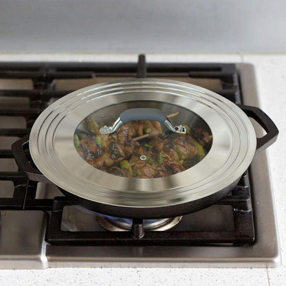 Universal Pans Pots Lid Cover Fit All 8.25 Inch to 12 Inch Pots/Pans/Woks Stainless Steel and Glass Lid with Heat Resistant Knob, Black