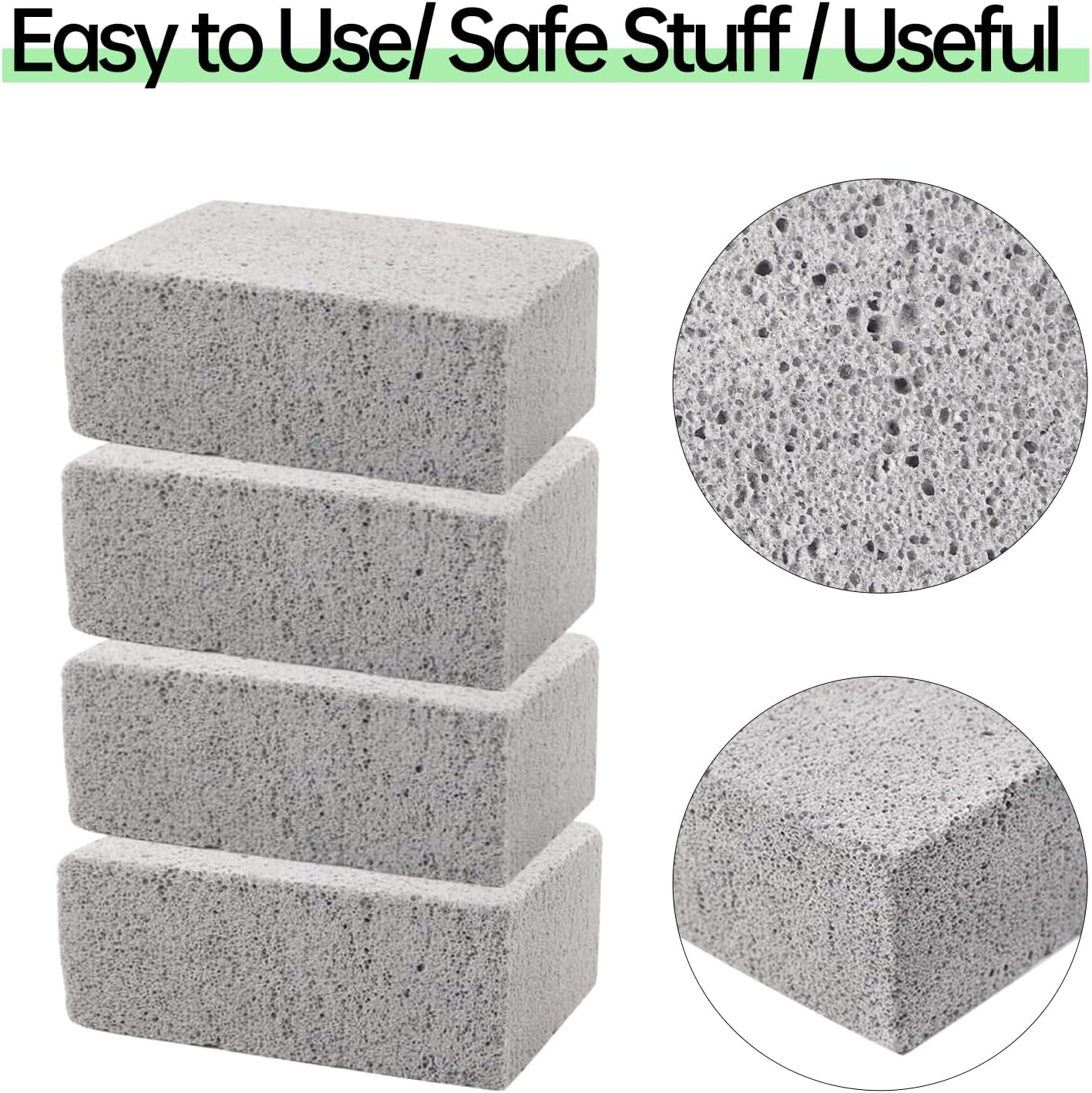 HATOKU 4 Pack Grill Cleaning Bricks, Pumice Stone for Cleaning Oven, Stove, BBQ Grill, Commercial Grade Cleaner for Cookers, Frying Pans, Racks, Flat