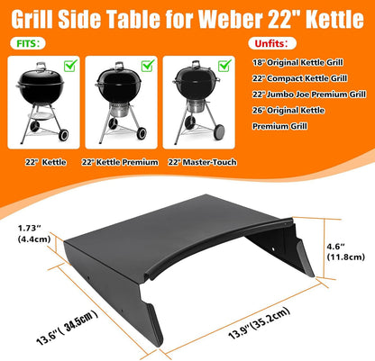 GRISUN Grill Table Shelf and Lid Holder for Weber Kettle Grills 22 Inches, Charcoal Grill Side Table Shelf and Slide a Side Lid Prop, Charcoal Grill Accessories for Weber, (Grill No Included)