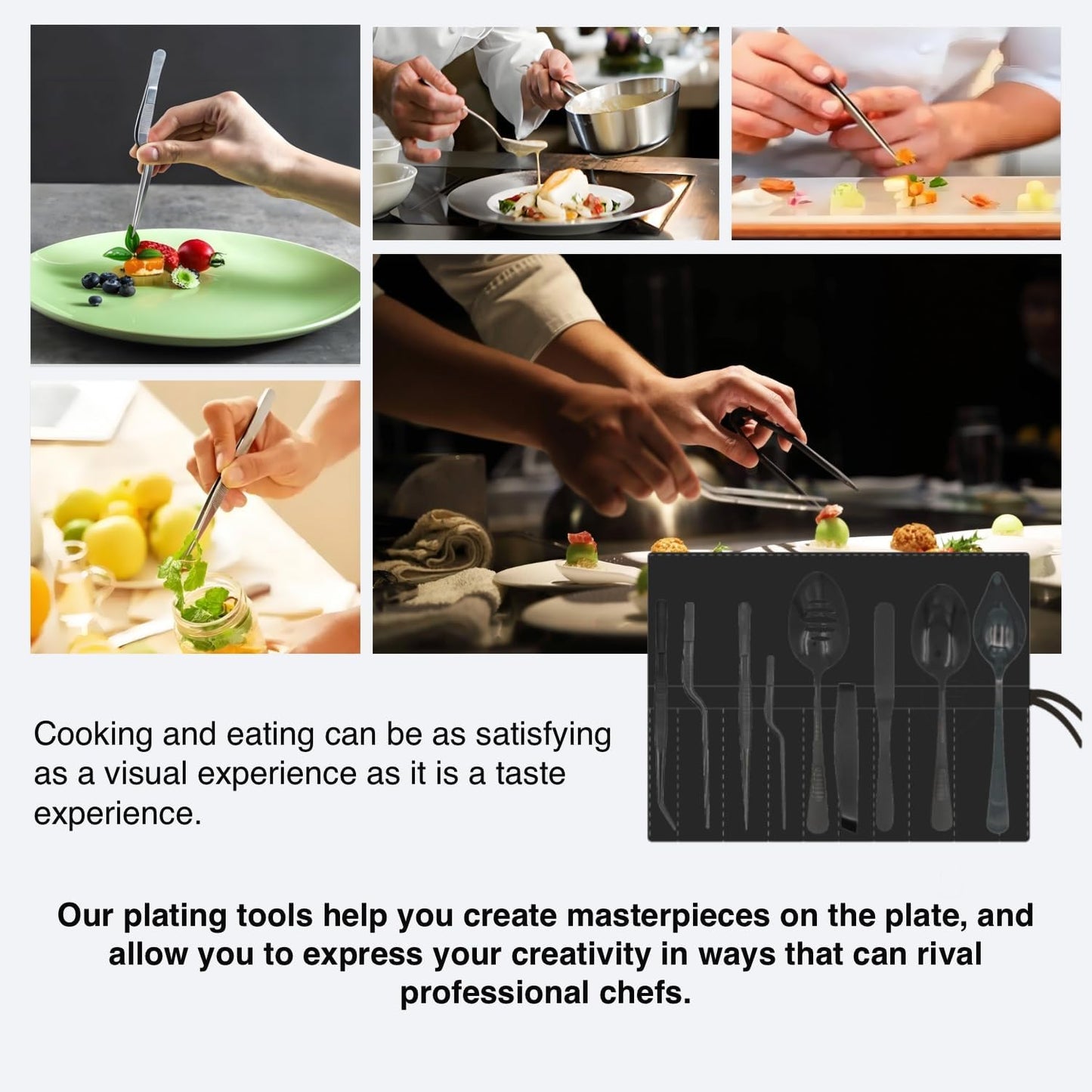 Professional Chef Tools | Plating Tools Culinary Set | Piece Culinary Tool Set | Premium Stainless Steel Chef's Plating Tool Set | Kitchen Tweezers & Fish tongs & Spatula & Slotted Spoon (Black) (5)