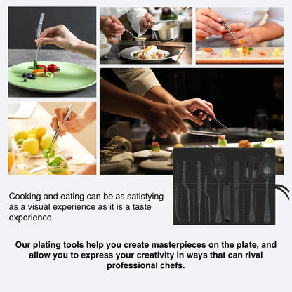 Professional Chef Tools | Plating Tools Culinary Set | Piece Culinary Tool Set | Premium Stainless Steel Chef's Plating Tool Set | Kitchen Tweezers & Fish tongs & Spatula & Slotted Spoon (Black) (5)