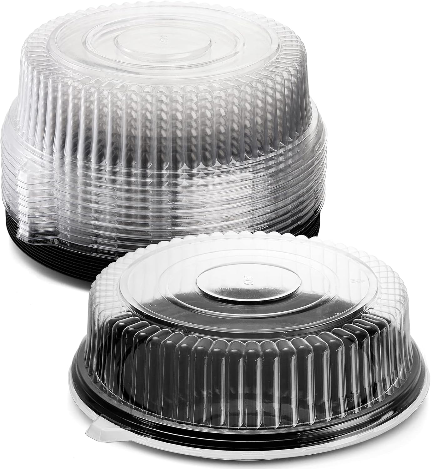 Frcctre 12 Pack 12 Inch Plastic Serving Tray with Lid, Disposable Plastic Food Serving Platters with Clear Dome Lids, Stackable Round Trays for Party, Takeout Food, Catering, Picnic