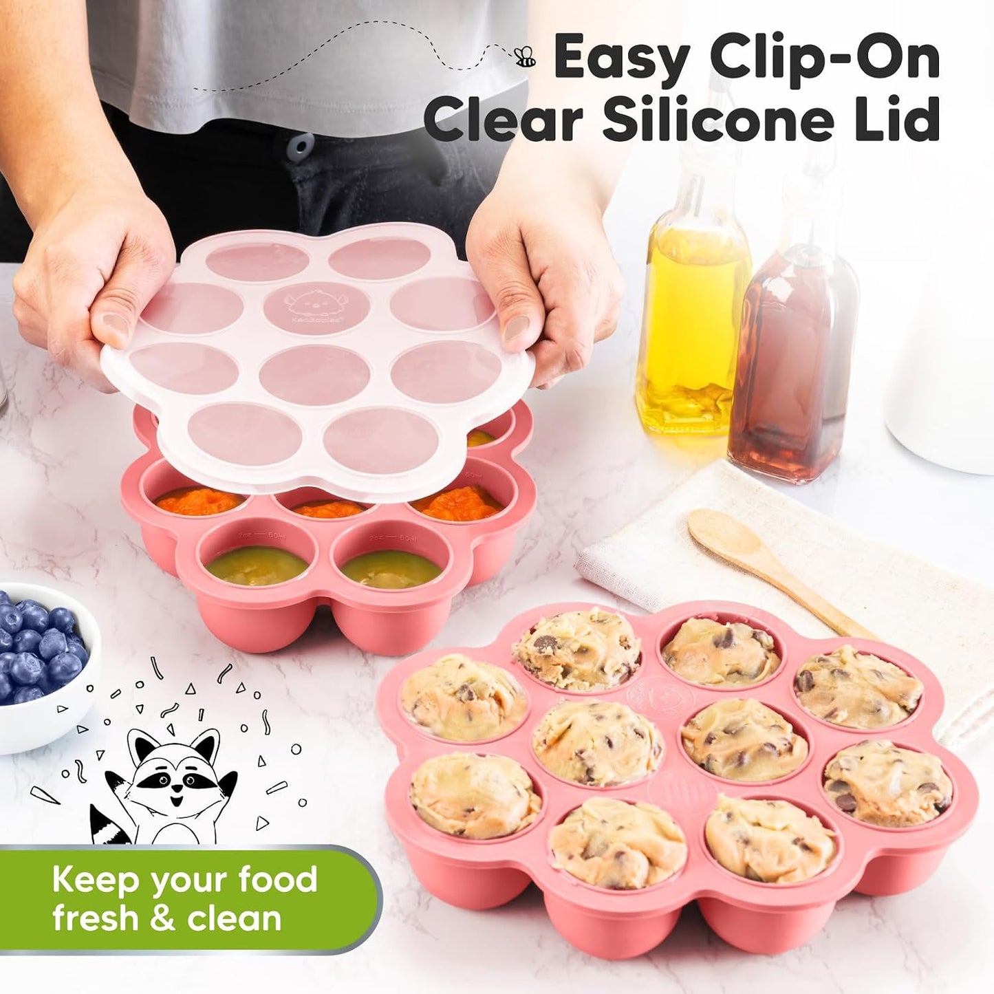 KeaBabies Silicone Food Freezer Trays with Lid, 2oz x 10 Pods Baby Food Storage Containers, Easy Puree Meal Prep, Breast Milk Silicone Freezer Molds, Dishwasher, Microwave Safe, BPA-Free (Slate)