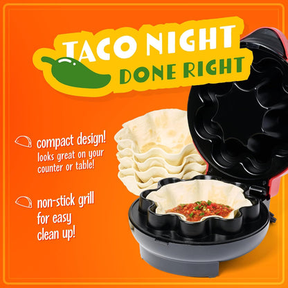 Taco Tuesday Deluxe 8-Inch 6-Wedge Electric Quesadilla Maker with Extra Stuffing Latch, Red