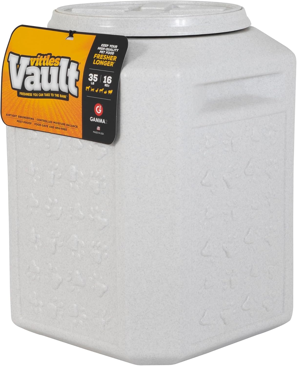 Vittles Vault Traditional Pet Food Storage Container For Dog Kibbles/Bird Seed/Oatmeal/Rice/Flour/Cereal, BPA Free Plastic, Sealed Airtight For Cat Food, Up To 50 lb, Made in USA, With Scoop, Gray