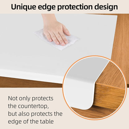 Silicone Mat with Edge Protection, 28" x 20" Large Kitchen Counter Protector Mat, Heat Resistant Desk Saver Pad for Craft Baking, Cut to Fit Placemat Non-Slip Easy to Clean Table Coffee Mat (White)