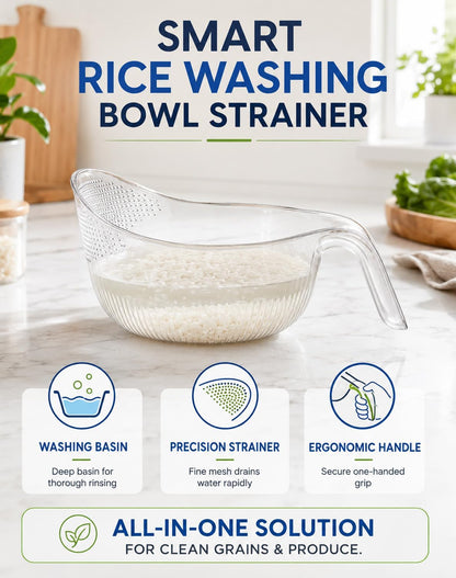 Multipurpose Rice Washing Bowl Strainer with Handle，Transparent：Small+Large