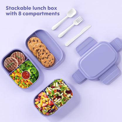 Modern Adult Lunch Box, Stackable Lunch Containers, Minimalist Design Bento Box with Utensil Set - Leak-Proof for Dining Out, Work, School, Picnic