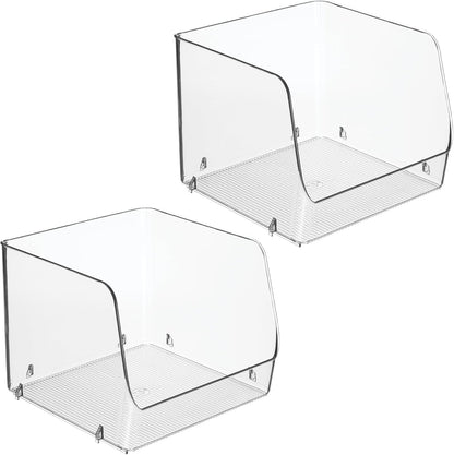 iDesign Stackable Clear Open Front Storage Bin, 4-Pack | Easy Access Organizer, For Kitchen, Pantry or Cabinet