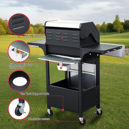 69,000 BTU 6+1 Burner Propane Gas Grill with Cast Iron Grids & Griddle Plate, Double-Wall Stainless Steel Lid – Even Heat, Easy Clean, Perfect for Backyard BBQ