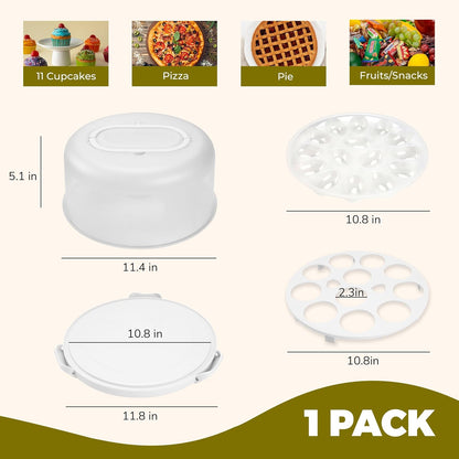 NPLUX Green Cake Containers with Lids Round Plastic Cupcake Holders 4-in-1 Multipurpose Cake Carrier Holder for 11 Inch Cake Pies Cupcake Eggs Fruit or Snack Transport