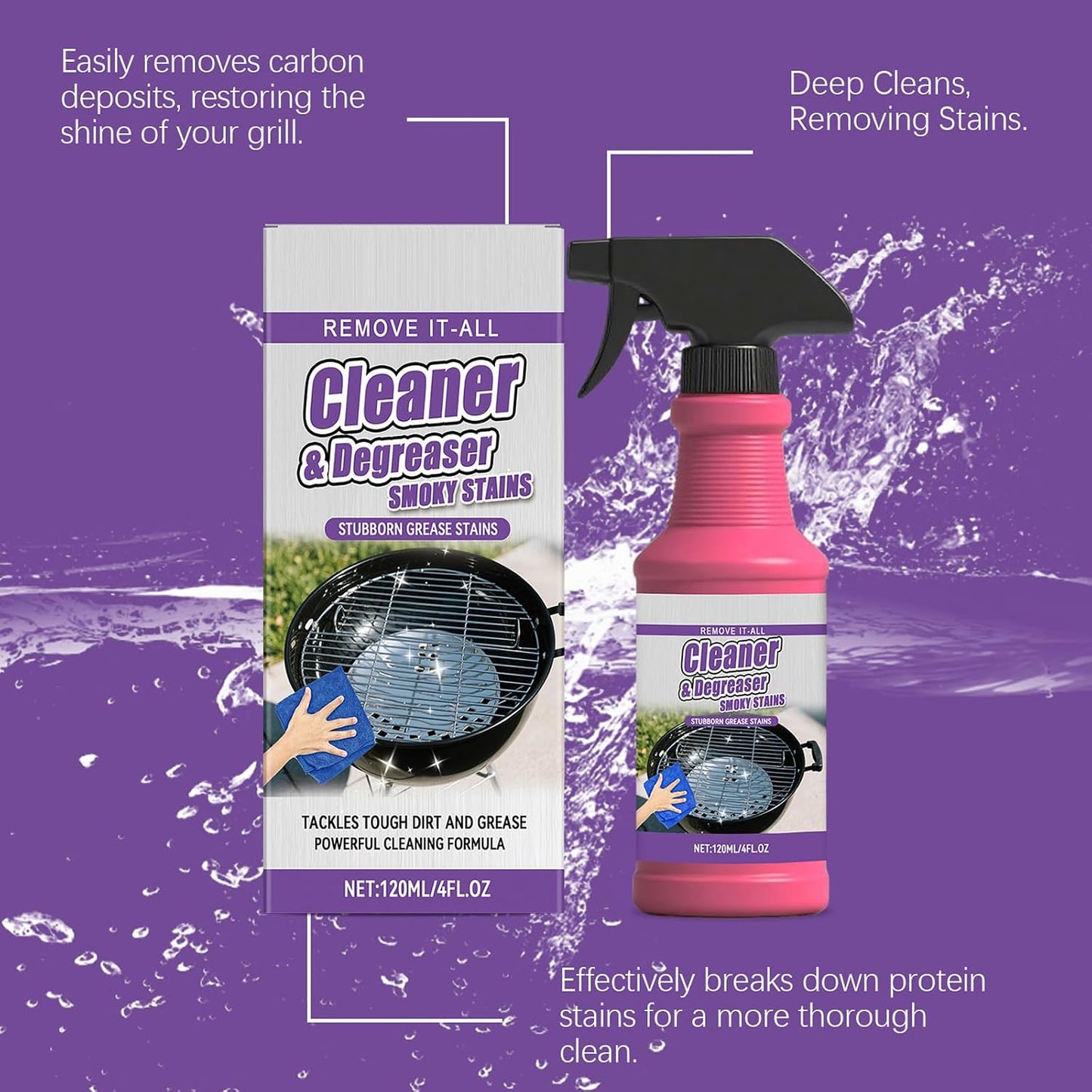 Fast Acting Heavy Duty Grill Degreaser Spray, 2026 New BBQ Grill Cleaner, Multi Functional Grease Remover for Outdoor Grill Easy-to-Use Heavy Duty Stain Remover for Carbon Grease Kitchen Backyard BBQ