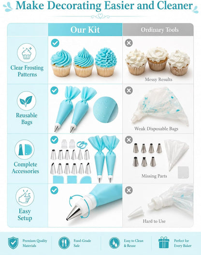 Reusable Piping Bags and Tips Set, 21-Piece Cake and Cupcake Decorating Kit
