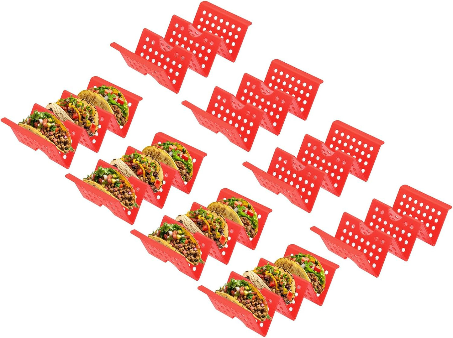 uxcell 8 Pcs Taco Holder Stand, Plastic Taco Plates Hold Up to 3 Tacos, Hollow Carved Taco Shell Holder, Dishwasher Microwave Safe, Pink