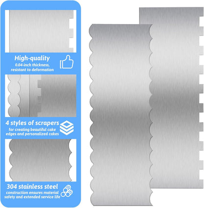 Dual-Edged Stainless Steel Cake Scrapers, 2 Pcs